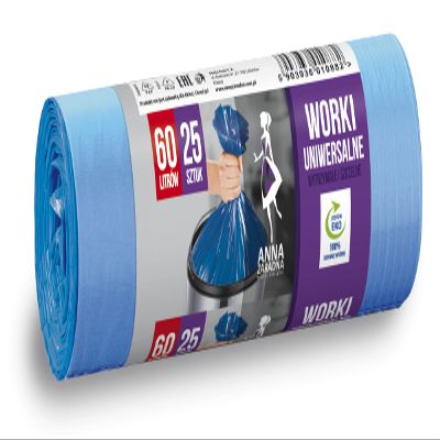 ANNA ZARADNA ST-AZ-010882 Universal Bin Liners, 60 Litres, Pack of 25, Bin Liners, Waste Bags for Household Waste Office, Made of Thick HDLD-Regranulate Film, Colour: Blue