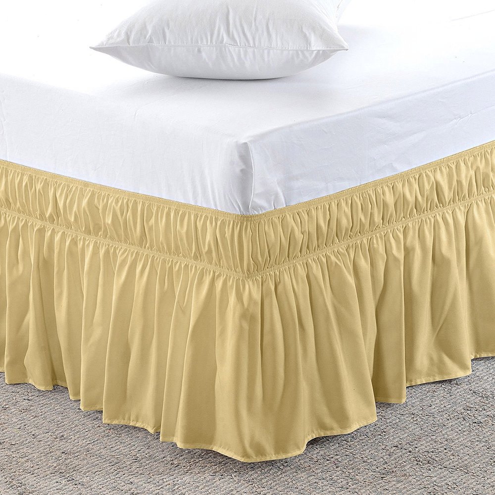Amuze Bedding Easy Fit Elastic Wrap Around Ruffled BedSkirt Recron 900 Thread Count(Gold, Twin XL, Drop Length 15 Inches)
