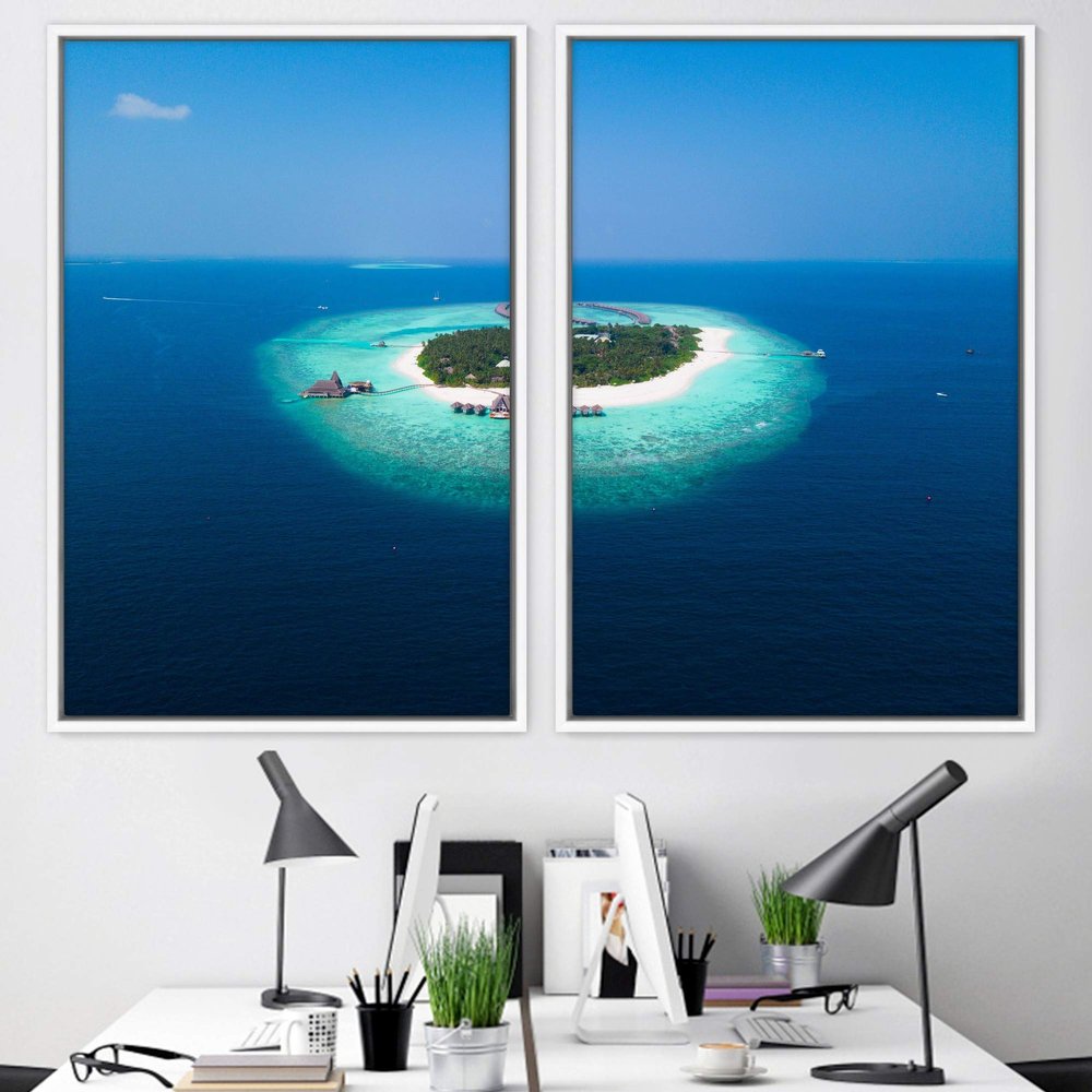 SIGNWIN 2 Piece Framed Canvas Wall Art Coastal Scenery Canvas Prints Home Artwork Decoration for Living Room,Bedroom - 24"x36"x2 Panels