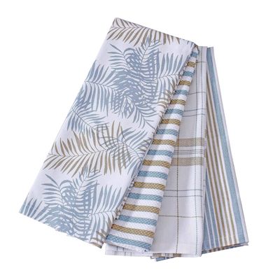ACCENTHOME Cotton Kitchen Towels - 4-Piece Absorbent Set | Tea & Bar Towels | Marino Leaf Print | Multi-Purpose 20x28