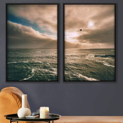 SIGNWIN 2 Piece Framed Canvas Wall Art Coastal Beach Canvas Prints Home Artwork Decoration for Living Room,Bedroom - 24"x36"x2 Panels