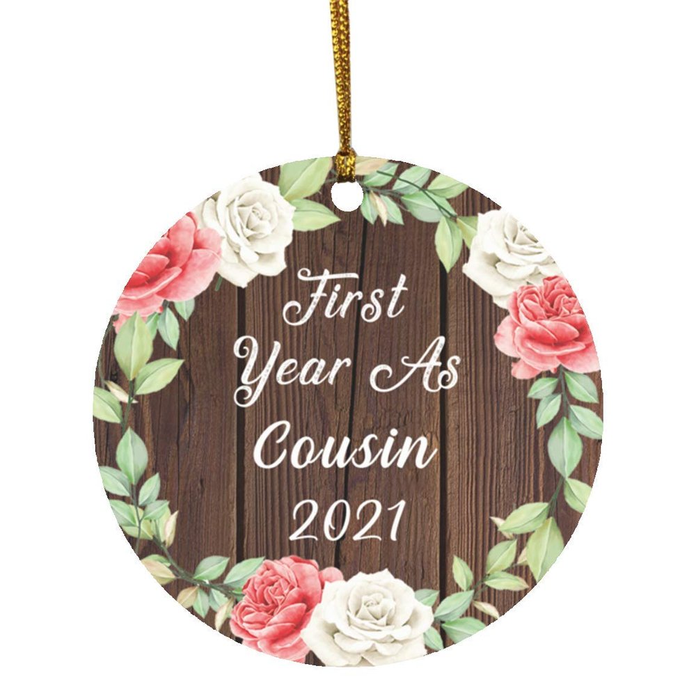 Designsify Christmas Tree Decoration, First Year As Cousin 2021, Circle Ornament A, Gifts for Birthday Anniversary Valentines Mom Mothers Fathers Day Party, to Men Women Him Her Friend Mom Dad