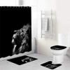 4 PCS Wild Animal Shower Curtain Sets with Non-Slip Rugs and Toilet Lid Cover Lion Dark Grey Majestic Forest King Bath Decor Shower Curtains 72"x 72" with 12 Hooks Durable Waterproof for Bathroom view 2