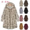 Andongnywell Ladies Button Plush Tops Hooded Loose Cardigan Women's Jacket Solid Color Pullover Tunic Tops (Leopard 2,Large) view 3