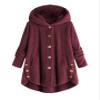 Andongnywell Ladies Button Plush Tops Hooded Loose Cardigan Women's Jacket Solid Color Pullover Tunic Tops (Red Wine,5X-Large) view 1