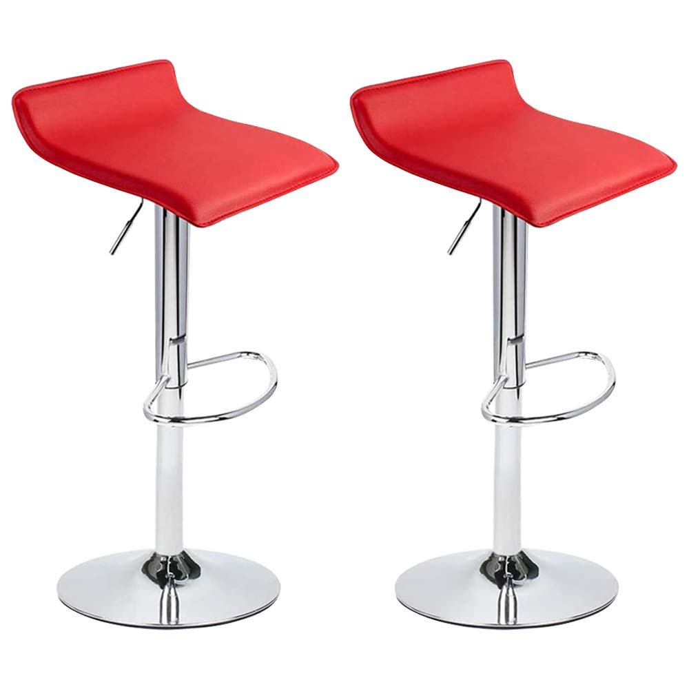 Adjustable Bar Stools, Adjustable PU Leather Bar Stool Counter Swivel Chrome Bistro Dining Chair Set of 2 (red, 1)
