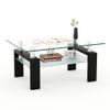 39.4'' Rectangle Glass Coffee Table, Black Coffee Table with Tempered Glass & Metal Legs, 2-Tier Modern Center Table with Storage Shelf, Clear Glass Coffee Tables for Living Room, Apartment, Office view 1