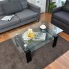 39.4'' Rectangle Glass Coffee Table, Black Coffee Table with Tempered Glass & Metal Legs, 2-Tier Modern Center Table with Storage Shelf, Clear Glass Coffee Tables for Living Room, Apartment, Office view 2