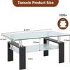 39.4'' Rectangle Glass Coffee Table, Black Coffee Table with Tempered Glass & Metal Legs, 2-Tier Modern Center Table with Storage Shelf, Clear Glass Coffee Tables for Living Room, Apartment, Office view 3