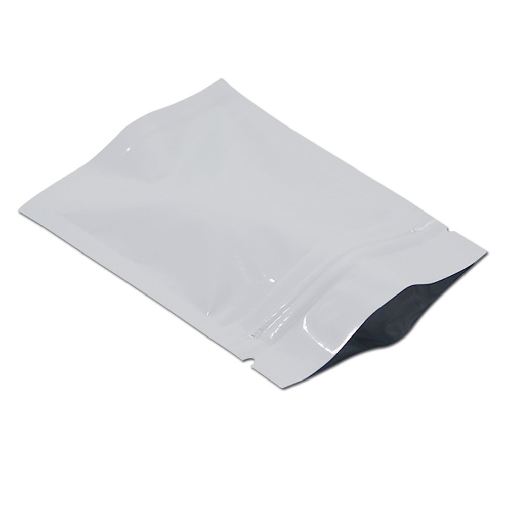 MITOB 100 Pack 3.1x4.7 inch Mylar Bags for Zip Reusable Small Aluminum Foil Lock Package Bag Candy DIY Chocolate Coffee Nut Food Long Term Storage Zipper Lock Packaging Bag with Tear Notch (White)