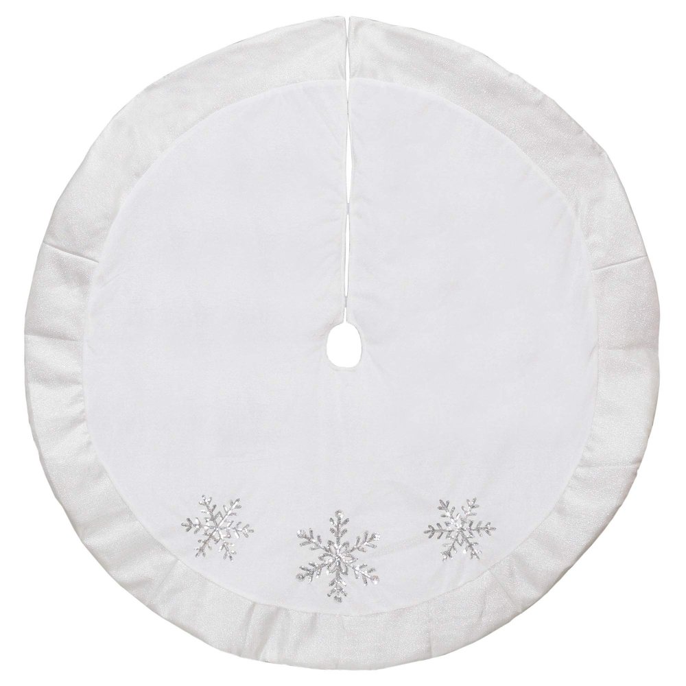 Northlight 48" White and Silver Embroidered Sequin Snowflakes Tree Skirt