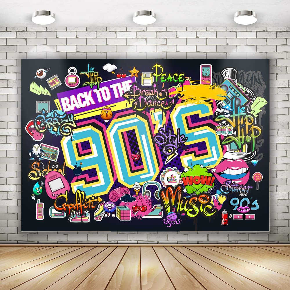 Back to The 90's Backdrop for Parties | 90s Theme Backdrop Hip Hop Graffiti Back to 90's Party Banner | 90s Theme Party Wall Decorations for Adults Hip Hop Music Retro Radio 71 x 49 inch