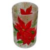 10" Hand-Painted Red Poinsettias and Gold Flameless Glass Christmas Candle Holder view 3