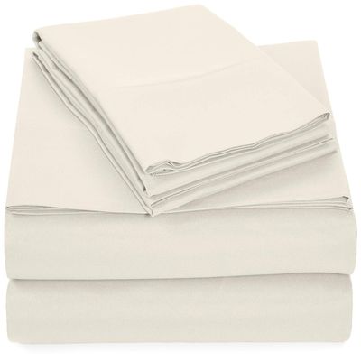 LinenEra 600 TC 100% Egyptian Cotton Sheets & Pillowcases Set - 4 Pc Pure Ivory Bed Sheet Set Extra Long-Staple Combed Cotton Bedding King Sheet for Bed, Fits Mattress 20'' Deep Pocket.
