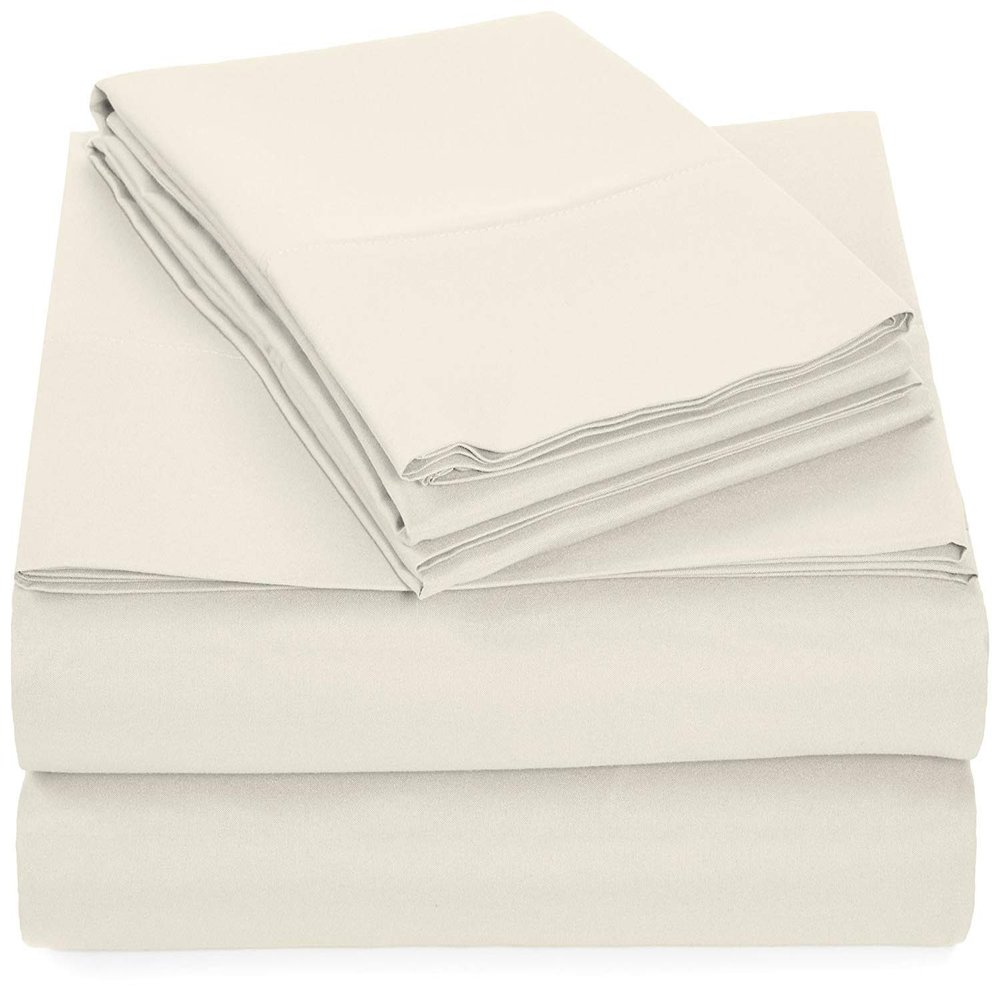 LinenEra 600 TC 100% Egyptian Cotton Sheets & Pillowcases Set - 4 Pc Pure Ivory Bed Sheet Set Extra Long-Staple Combed Cotton Bedding King Sheet for Bed, Fits Mattress 20'' Deep Pocket.