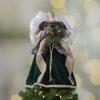 18" Red and Green Angel in a Dress Christmas Tree Topper Accented with Holly Berries - Unlit view 2