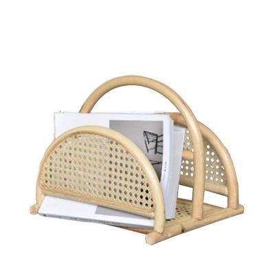 HQBL Rattan Newspaper and Magazine Rack, Farmhouse Rustic Woven File Storage Basket with Handles- for Coffee Table, Side Table, Living Room, Reception Desk, Bathroom