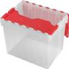 Akro-Mils KeepBox 12 Gallon Storage Container, Nesting and Stackable Plastic Storage Box with Lid Attached, Clear Tote for Garages, Closets, and Moving, 21-1/2" x 15" x 12-1/2", Clear/Red view 1