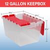 Akro-Mils KeepBox 12 Gallon Storage Container, Nesting and Stackable Plastic Storage Box with Lid Attached, Clear Tote for Garages, Closets, and Moving, 21-1/2" x 15" x 12-1/2", Clear/Red view 3