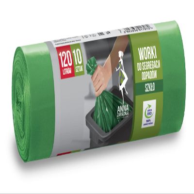 ANNA ZARADNA Bin Liners for Glass Waste, Tear-Resistant, 120 L, Pack of 10, Rubbish Bags, Made of Thick LDPE Regranulate