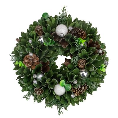 Artificial Christmas Wreath with Pine Cones and Ornaments - 14" Unlit