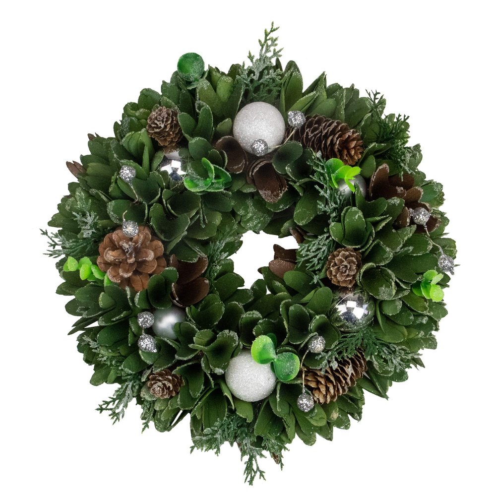 Artificial Christmas Wreath with Pine Cones and Ornaments - 14" Unlit