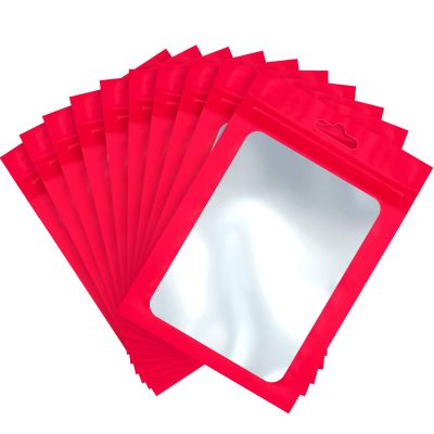 Boao 100 Pieces Resealable Foil Food Storage Bags with Clear Window Coffee Beans Candy Packaging Pouch for Food Small Business Supplies for Jewelry Self Sealed Storage Bags(5.1 x 8.3 Inch,Red)