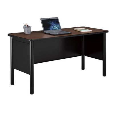 nbf signature series Stahl Desk Shell - 72" W x 24" D Walnut Laminate Top/Black Steel Frame, Modern Office Desk with Grommet, Lightweight and Sturdy Workstation Design