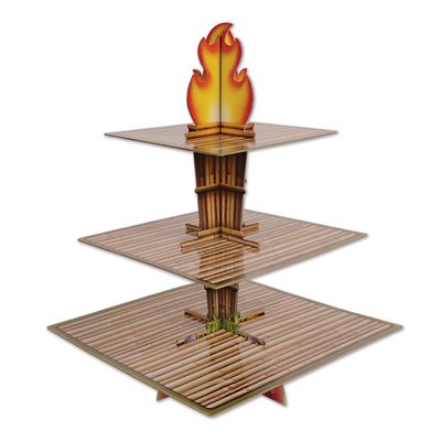 Beistle Tiki Torch Cupcake Stand Luau Theme Cake Holder Display Hawaiian Tropical Party Supplies, 15.25" x 11.25", Brown/Tan/Orange/Yellow