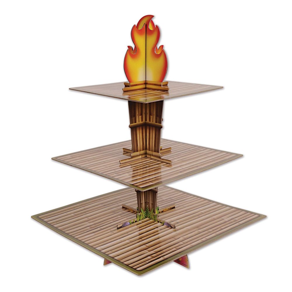 Beistle Tiki Torch Cupcake Stand Luau Theme Cake Holder Display Hawaiian Tropical Party Supplies, 15.25" x 11.25", Brown/Tan/Orange/Yellow
