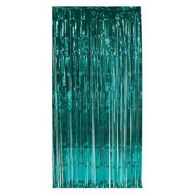 1-Ply Metallic Plastic Fringe Gleam 'N Curtain Photo Booth Prop, 8' x 3', Turquoise