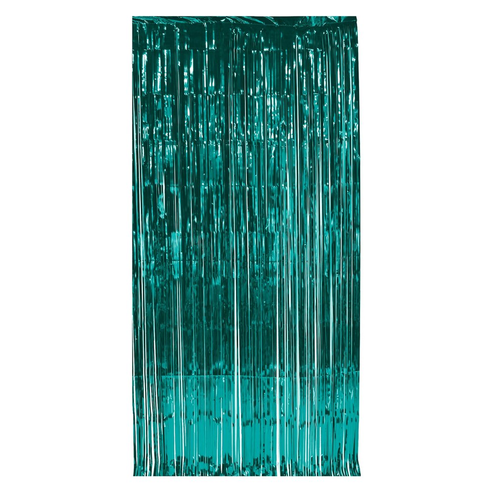 1-Ply Metallic Plastic Fringe Gleam 'N Curtain Photo Booth Prop, 8' x 3', Turquoise