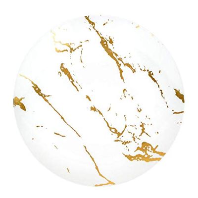 Elegant Design White Gold Stroke Disposable 7.5" Plastic Plates for Dinner Parties (20)