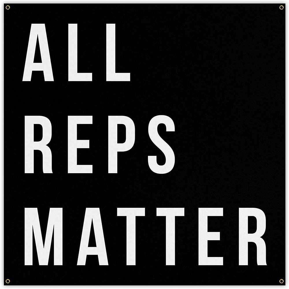 Damdekoli All Reps Matter Banner - Home Gym Decor - Large Wall Art - Fitness Training - Weightlifting Garage Inspirational (20 x 20 Inches)