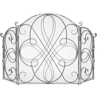 Best Choice Products 3-Panel 55x33in Solid Wrought Iron See-Through Metal Fireplace Screen, Spark Guard Safety Protector w/Decorative Scroll - Pewter