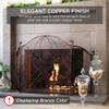 Best Choice Products 3-Panel 55x33in Solid Wrought Iron See-Through Metal Fireplace Screen, Spark Guard Safety Protector w/Decorative Scroll - Pewter view 2