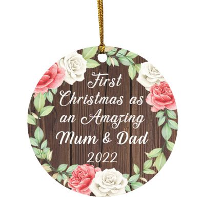 Designsify Christmas Tree Decoration, First Christmas As an Amazing Mum & Dad 2022, Circle Ornament A, Gifts for Birthday Anniversary Valentines Mom Mothers Fathers Day Party, to Men Women Him