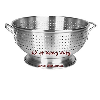 (12-QT) Aluminum Colander with Handles and Base Heavy Duty Commercial Grade