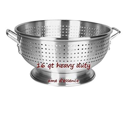 (16-QT) Aluminum Colander with Handles and Base Heavy Duty Commercial Grade