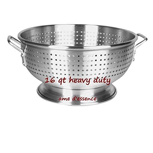 (16-QT) Aluminum Colander with Handles and Base Heavy Duty Commercial Grade
