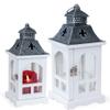 Boston International Wood, Metal, & Glass Lantern/Candle Holder, Set of 2, White Fleur De Lis view 1