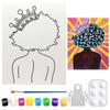 Canvas Painting | Pre Drawn Stretched Cotton Canvas | Birthday Gift | Adult Sip and Paint Party Favor | Afro Queen (8x10) (8X10, Queen 1, Paint Kit) (8x10 Inches) view 1