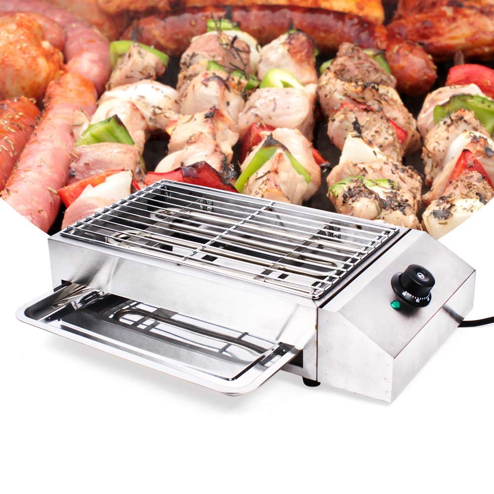 Portable Electric Grill Smokeless Electric Indoor Searing Grill Adjustable Temperature Control Food Griddle Stainless Steel Restaurant Teppanyaki Grill Adjustable Temperature from 50c to 300c