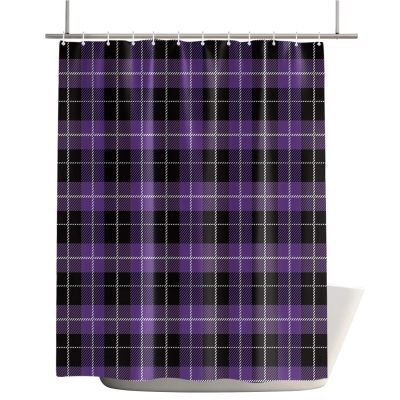 Retro Purple Black Plaid Shower Curtain for Bathroom Sets Vintage Lattice Home Bath Decoration Durable Waterproof Fabric Machine Washable Curtains with Hooks