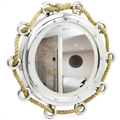 Aluminum Nickel Plated Nautical Pirate's Maritime Wall Decor Time's with Accentual Rope | Porthole Mirror & Home Decor (24 Inches)