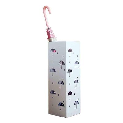 Umbrella Racks AYY White Wrought Iron Umbrella Stand Umbrella Holder, Space-Saving Household Hollow Pattern Storage Bucket, Waterproof and Rust-Proof, 15.5X15.5X49CM