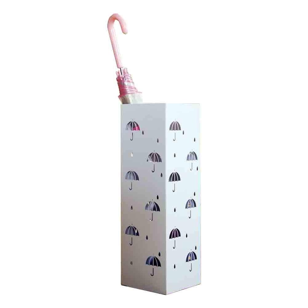 Umbrella Racks AYY White Wrought Iron Umbrella Stand Umbrella Holder, Space-Saving Household Hollow Pattern Storage Bucket, Waterproof and Rust-Proof, 15.5X15.5X49CM