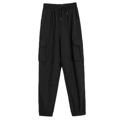 Andongnywell Women's Hiking Pants Pocket Quick-Drying Drawstring Jogger Light Running Ankle Capri Canvas Pants (Black,Small)