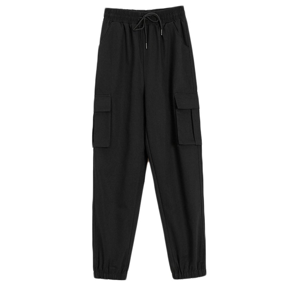 Andongnywell Women's Hiking Pants Pocket Quick-Drying Drawstring Jogger Light Running Ankle Capri Canvas Pants (Black,Small)