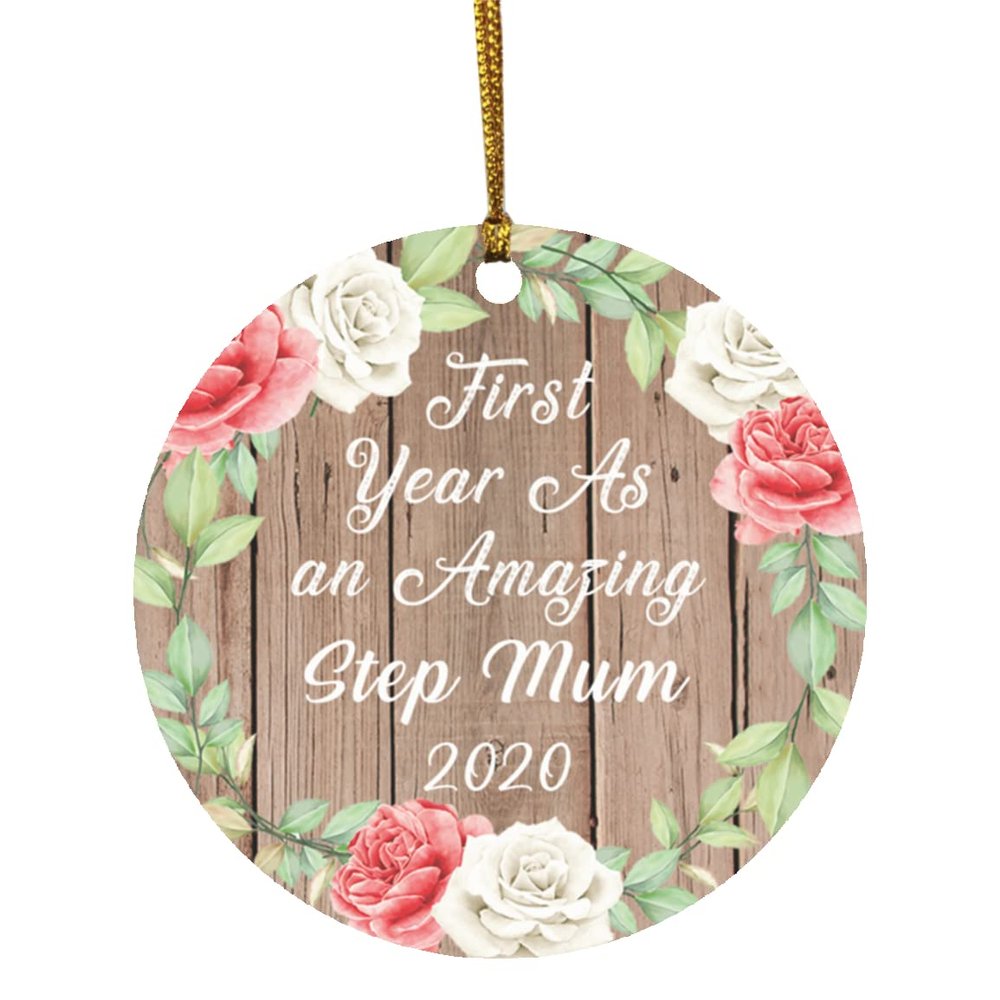 Designsify Christmas Tree Decoration, First Year As an Amazing Step Mum 2020, Circle Ornament B, Gifts for Birthday Anniversary Valentines Mom Mothers Fathers Day Party, to Men Women Him Her